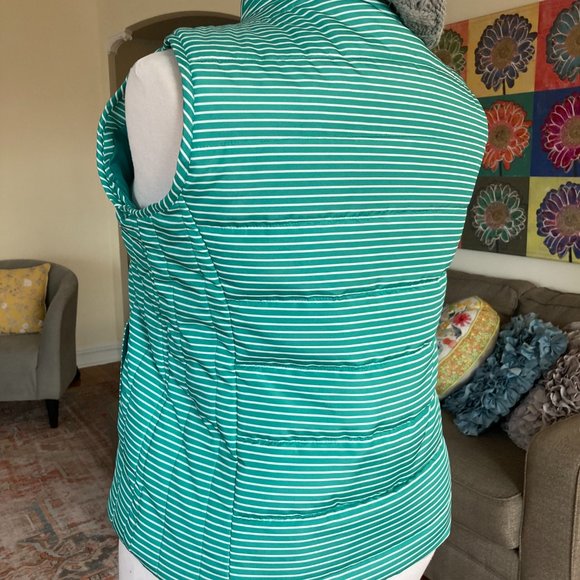 NWOT Diffusion Women's Extra Large XL Green & White Striped Fitted Puffer Vest - Picture 8 of 12